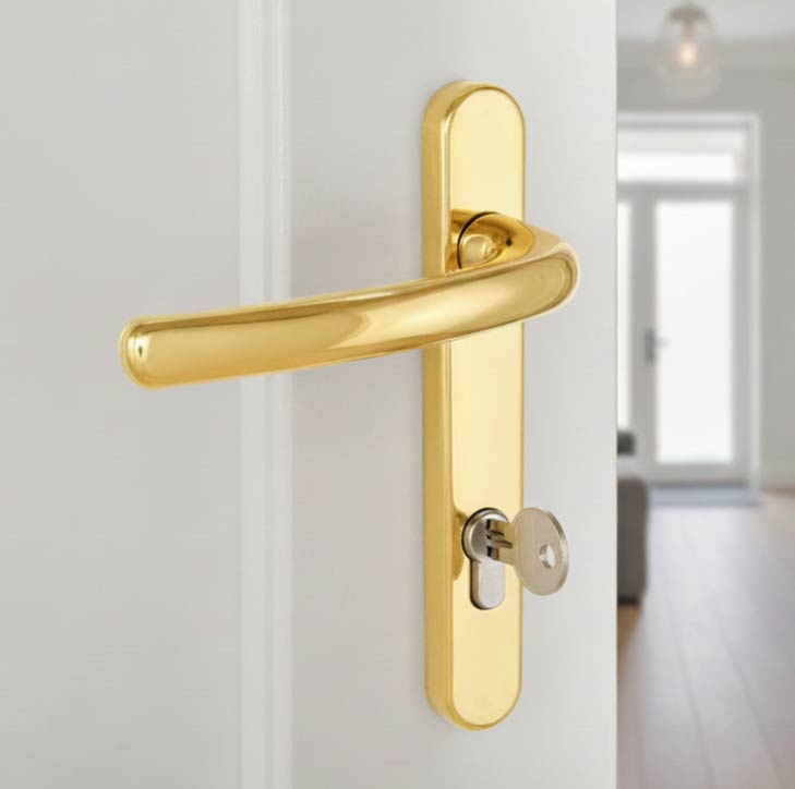 gold and brass uPVC door handles