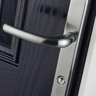 graphite uPVC door handle on a dark door