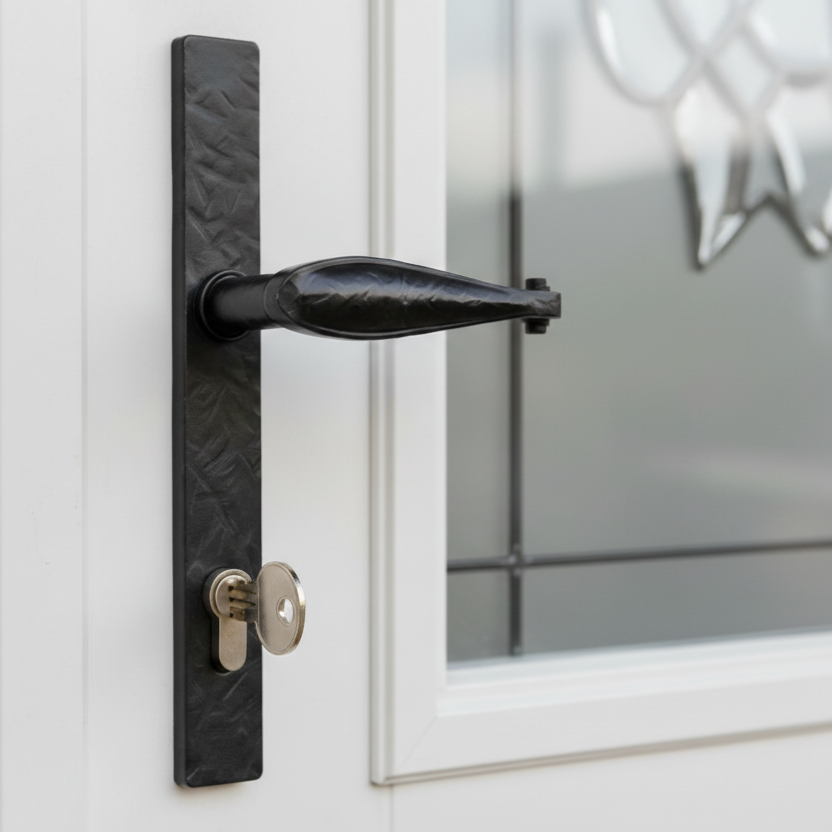 rustic black uPVC door handle with traditional styling