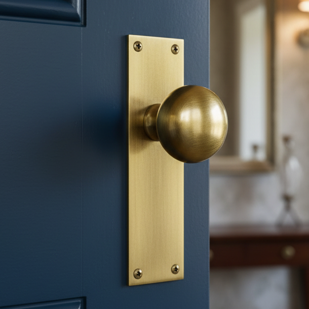 Heritage Balmoral Antique Brass Knob on Latch Plate