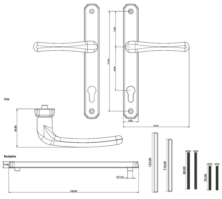 Fab and Fix Heritage Hardex Chrome Door Handles 92mm Centres