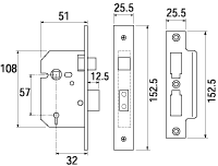 Union 51mm Upright Mortice Lock 3 Lever Satin Chrome