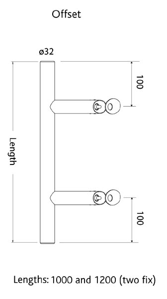 316 Stainless Steel Offset Bar Handle 1200mm
