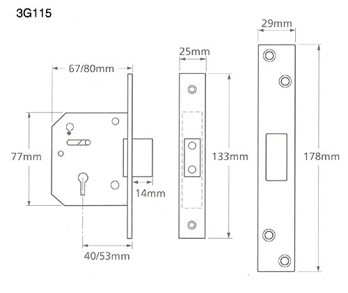 Union Deadlock 5 Lever Satin 3G115