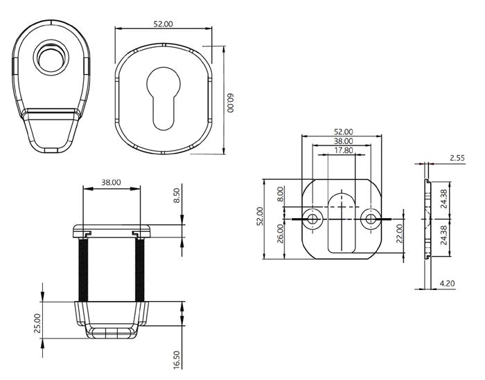 Euro Cylinder Pull and Internal Escutcheon Hardex Gold