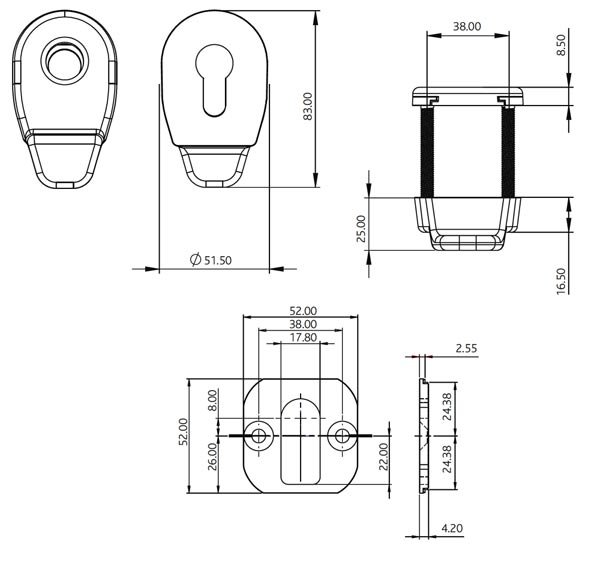 Euro Cylinder Pull and Internal Pull White 4F200