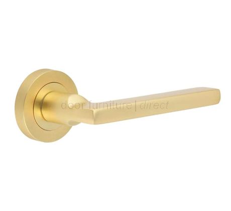 Nero JV600 Satin Brass Jet Lever on Rose Door Handles
