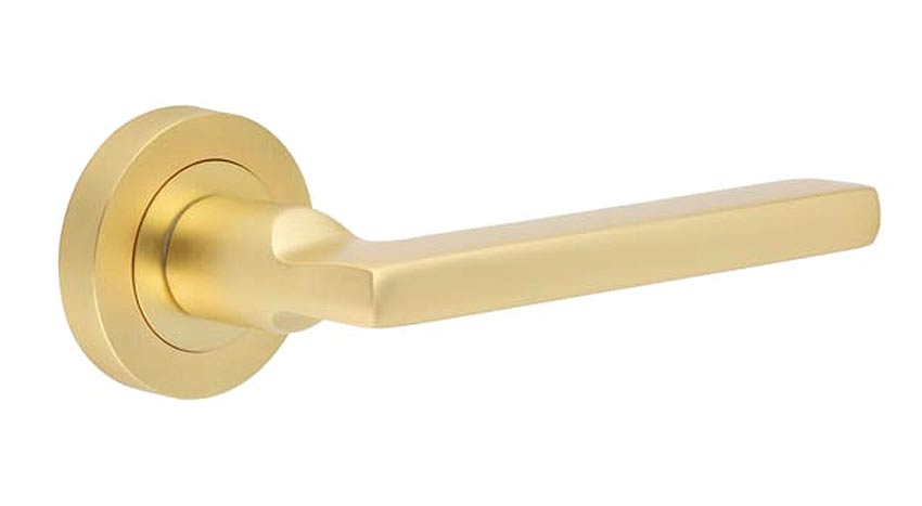 Nero JV600 Satin Brass Jet Lever on Rose Door Handles