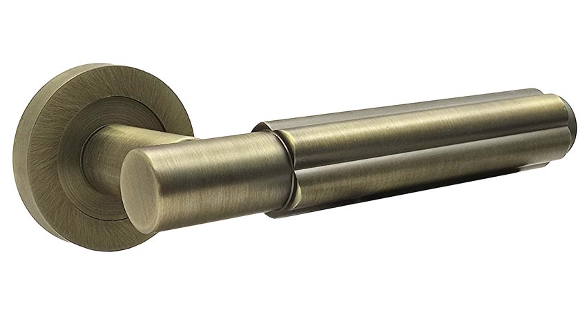 Antique Brass Bloom Lever on Rose Door Handles JV848AB