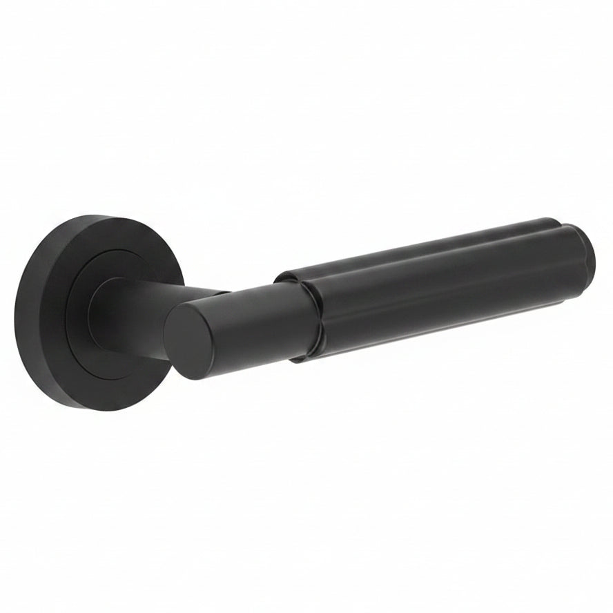 Matt Black Bloom Lever on Rose Door Handles JV848MB