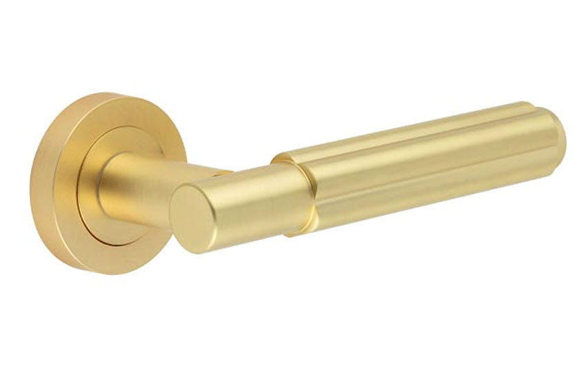 Satin Brass Bloom Lever on Rose Door Handles JV848SB
