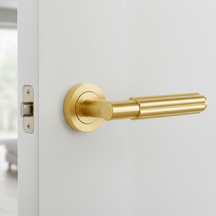 Satin Brass Bloom Lever on Rose Door Handles JV848SB