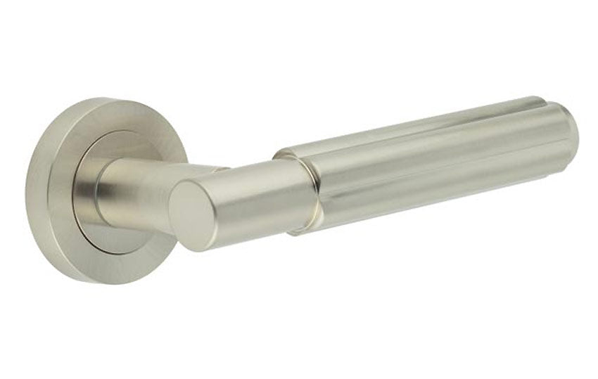 Satin Nickel Bloom Lever on Rose Door Handles JV848SN