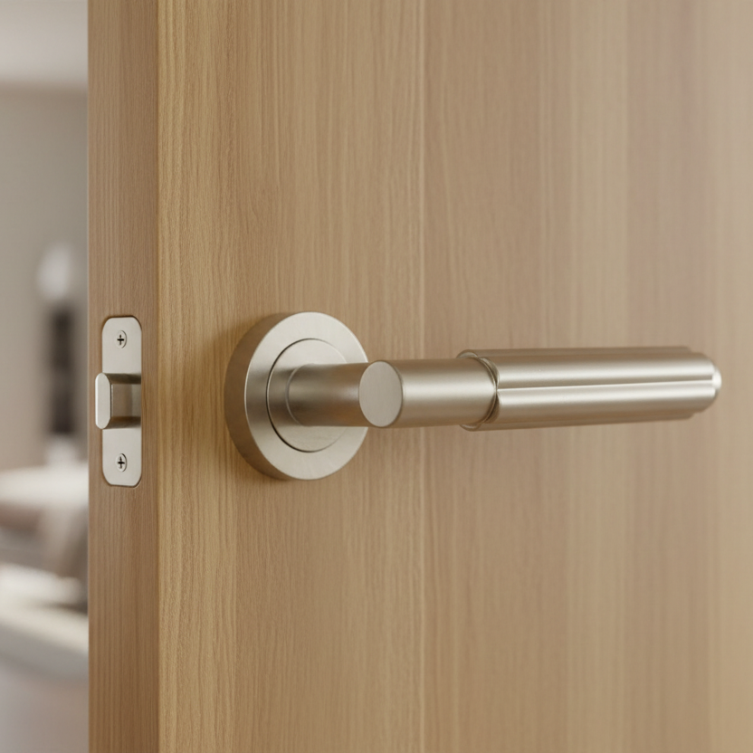 Satin Nickel Bloom Lever on Rose Door Handles JV848SN