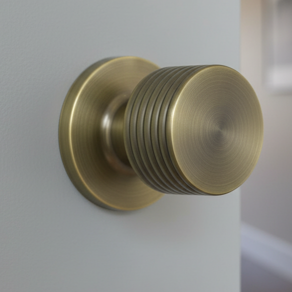 Antique Brass Ribbon Mortice Door Knobs 60mm