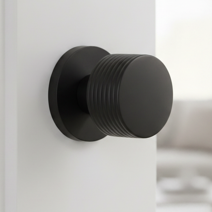 Matt Black Ribbon Mortice Door Knobs 60mm