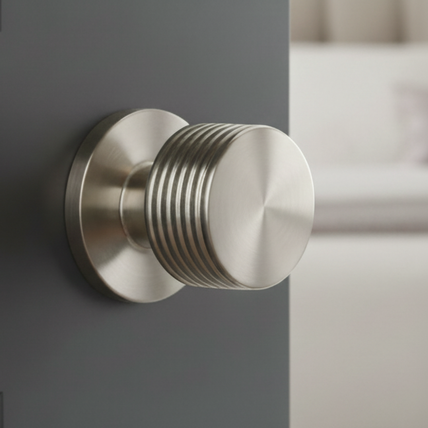 Satin Nickel Ribbon Mortice Door Knobs 60mm