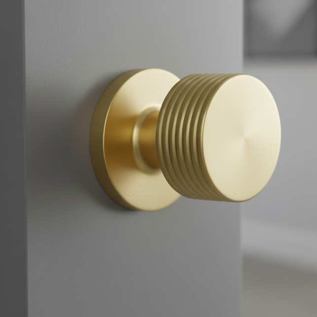 Satin Brass Ribbon Mortice Door Knobs 60mm