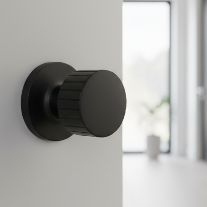 Matt Black Cog Mortice Door Knobs 60mm