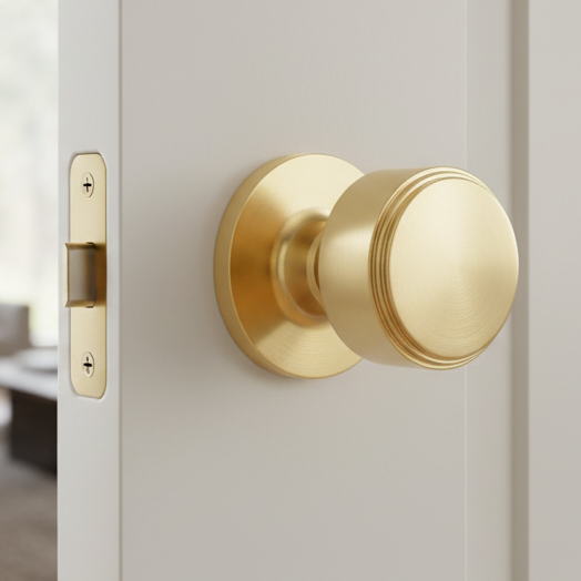 Satin Brass Step Mortice Door Knobs 60mm