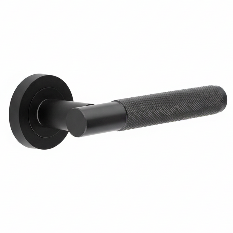 Bari Knurled Lever on Rose Black Door Handles