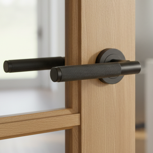 Bari Knurled Lever on Rose Black Door Handles