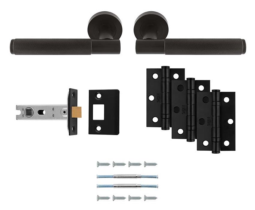 Lagos Matt Black Door Handle Pack