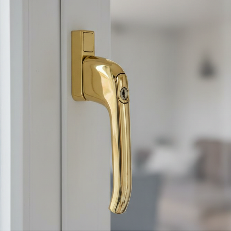 Architectural PVCU Inline Locking Window Handle Hardex Gold