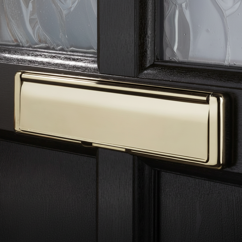 Nu Mail Shield External uPVC Letter Plate Hardex Gold 310x76mm