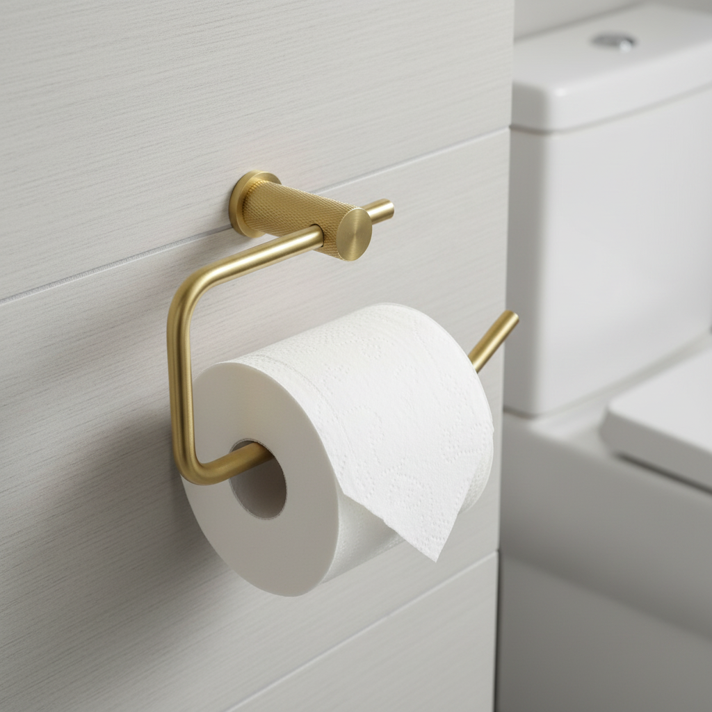 Brunel Satin Brass Knurled Toilet Roll Holder