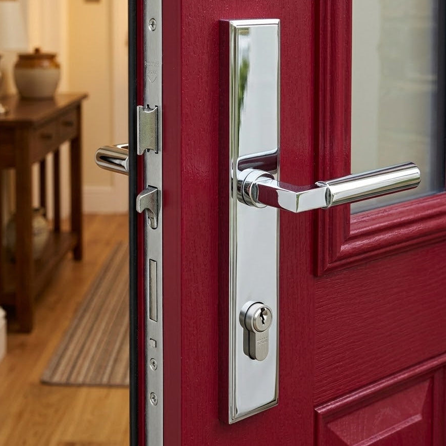 Polished Chrome Bauhaus Multipoint Door Handles Right Hand
