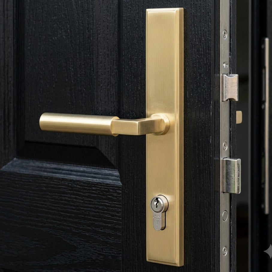 Satin Brass Bauhaus Multipoint Door Handles Left Hand