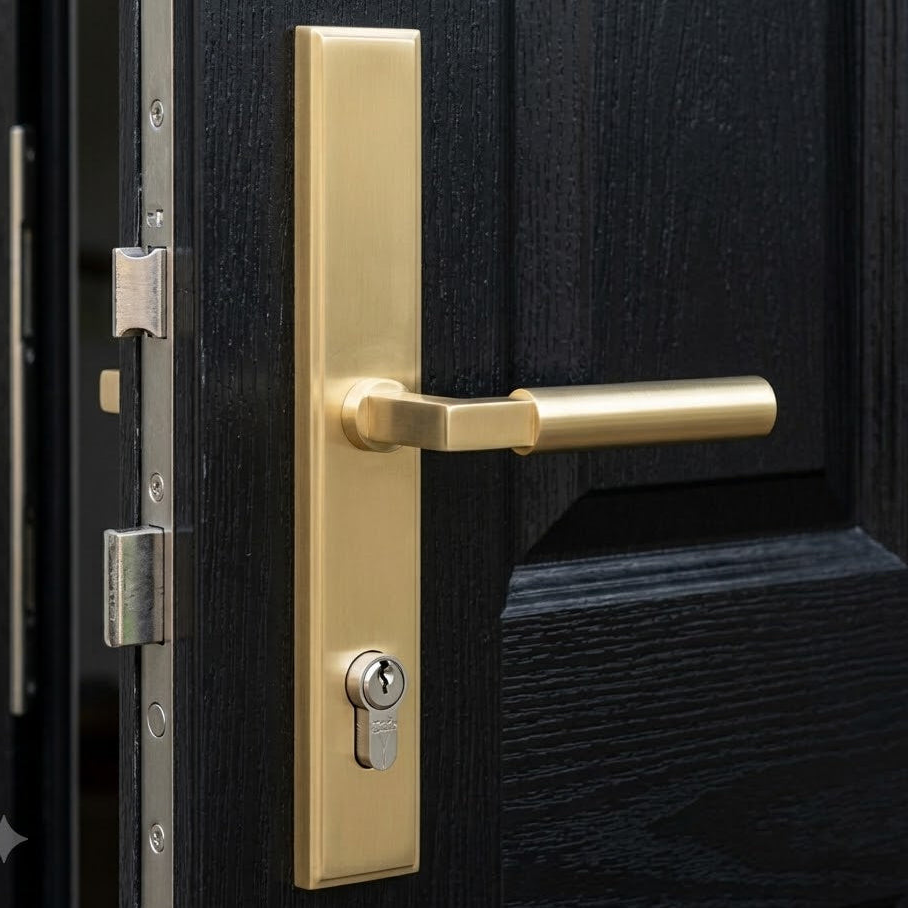 Satin Brass Bauhaus Multipoint Door Handles Right Hand