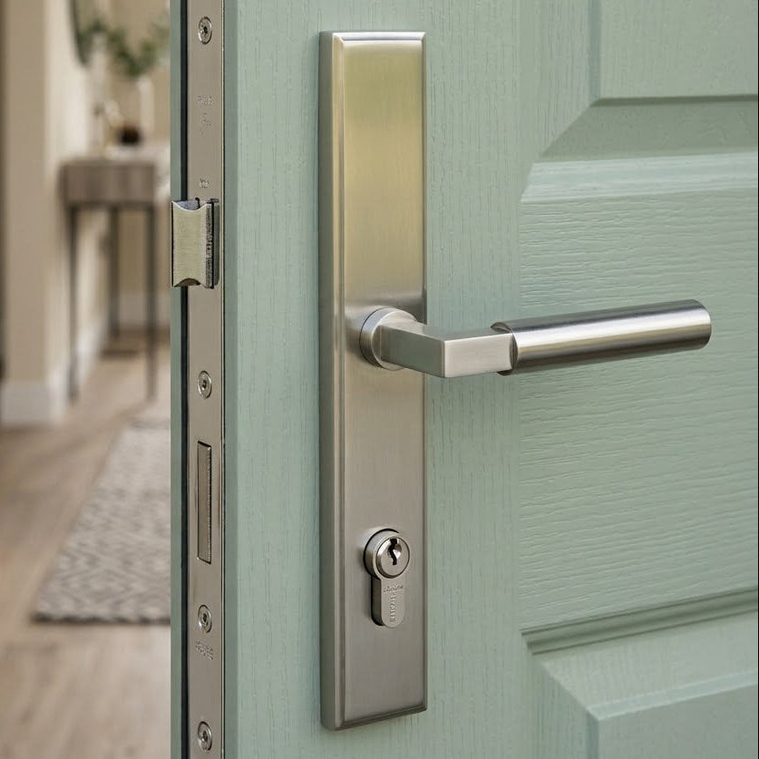 Satin Nickel Bauhaus Multipoint Door Handles Right Hand