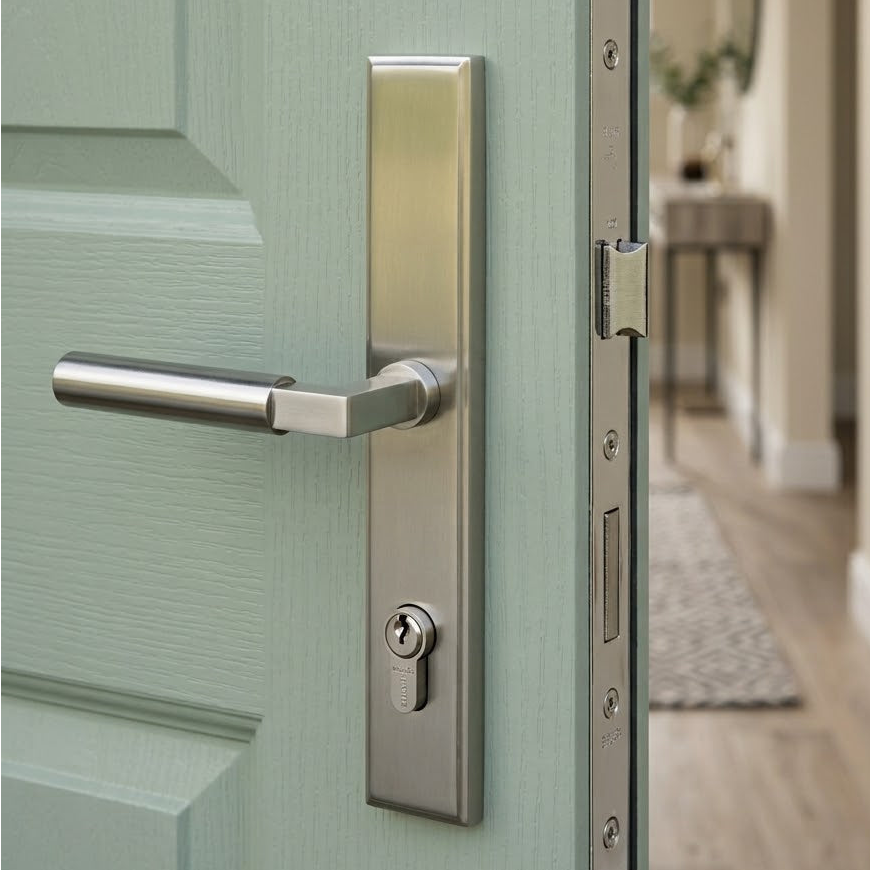 Satin Nickel Bauhaus Multipoint Door Handles Left Hand