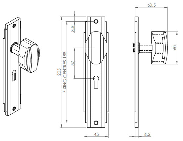 Satin Nickel Art Deco Door Knob on Lock Plate