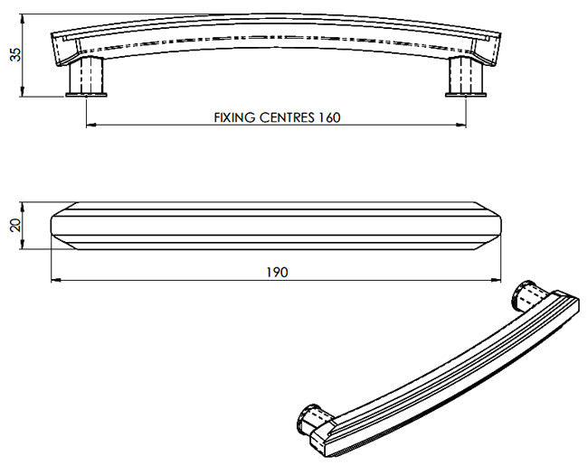 Satin Nickel Art Deco Cabinet Handle 190mm