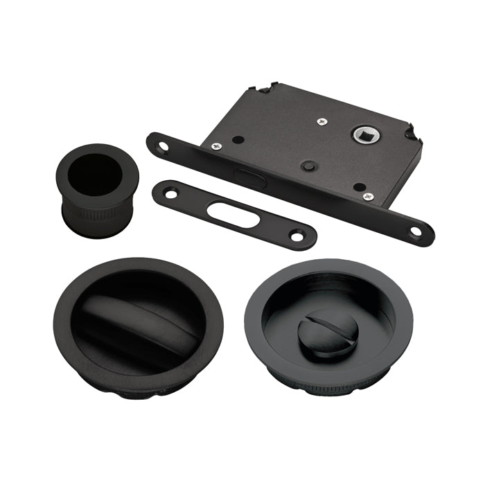 Matt Black Sliding Door Bathroom Lock Set