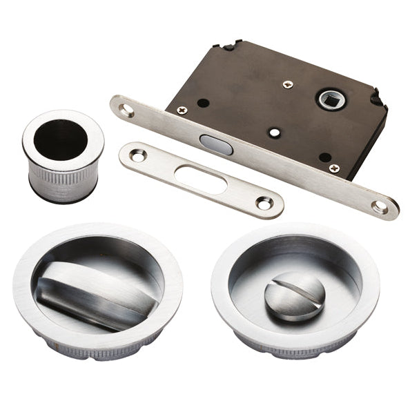 Satin Chrome Sliding Door Bathroom Lock Set