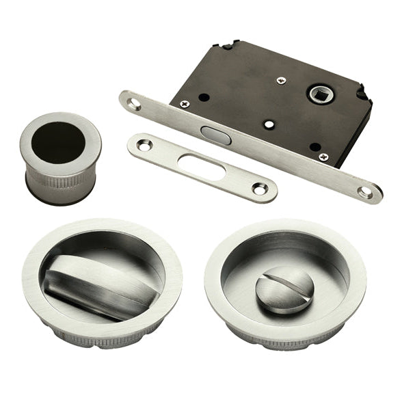 Satin Nickel Sliding Door Bathroom Lock Set