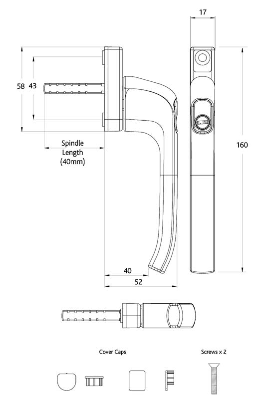 Architectural PVCU Inline Locking Window Handle Hardex Pewter