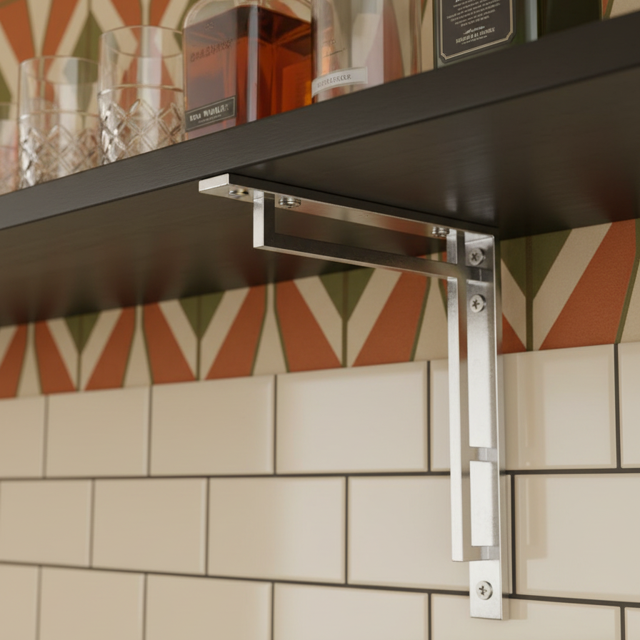 Polished Chrome Art Deco Heavy Duty Shelf Bracket 205x155mm