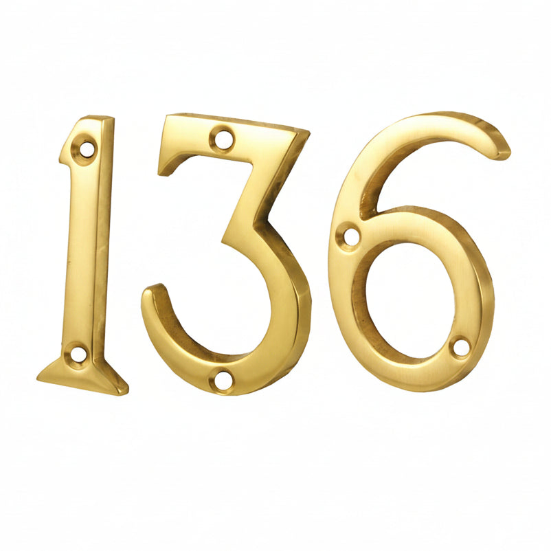 Polished Brass Screw Fixed Door Numerals 0-9 51mm C1567