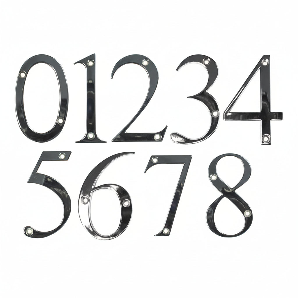 Fab and Fix Hardex Chrome uPVC Door Numbers 0-9 and Letters A-F 80mm