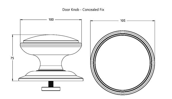 Fab and Fix Centre Door Knob 100mm Hardex Bronze Concealed Fix