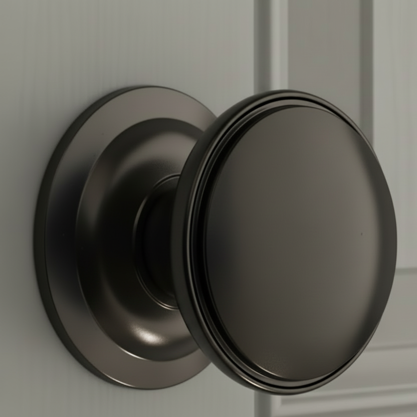 Fab and Fix Centre Door Knob 100mm Smooth Black Through Fix