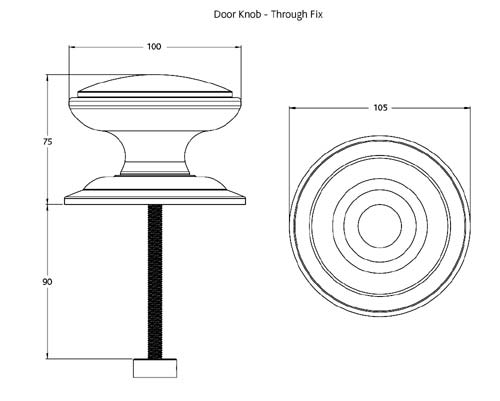 Fab and Fix Centre Door Knob 100mm Hardex Chrome Through Fix
