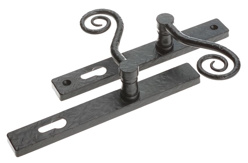 Fab and Fix Monkey Tail Forged Black Door Handles 92mm Centres LH