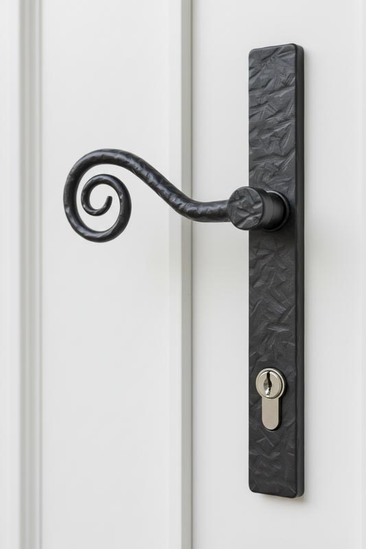 Fab and Fix Monkey Tail Forged Black Door Handles 92mm Centres LH