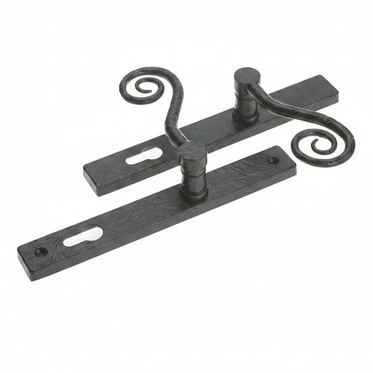 Fab and Fix Monkey Tail Forged Black Door Handles 92mm Centres RH